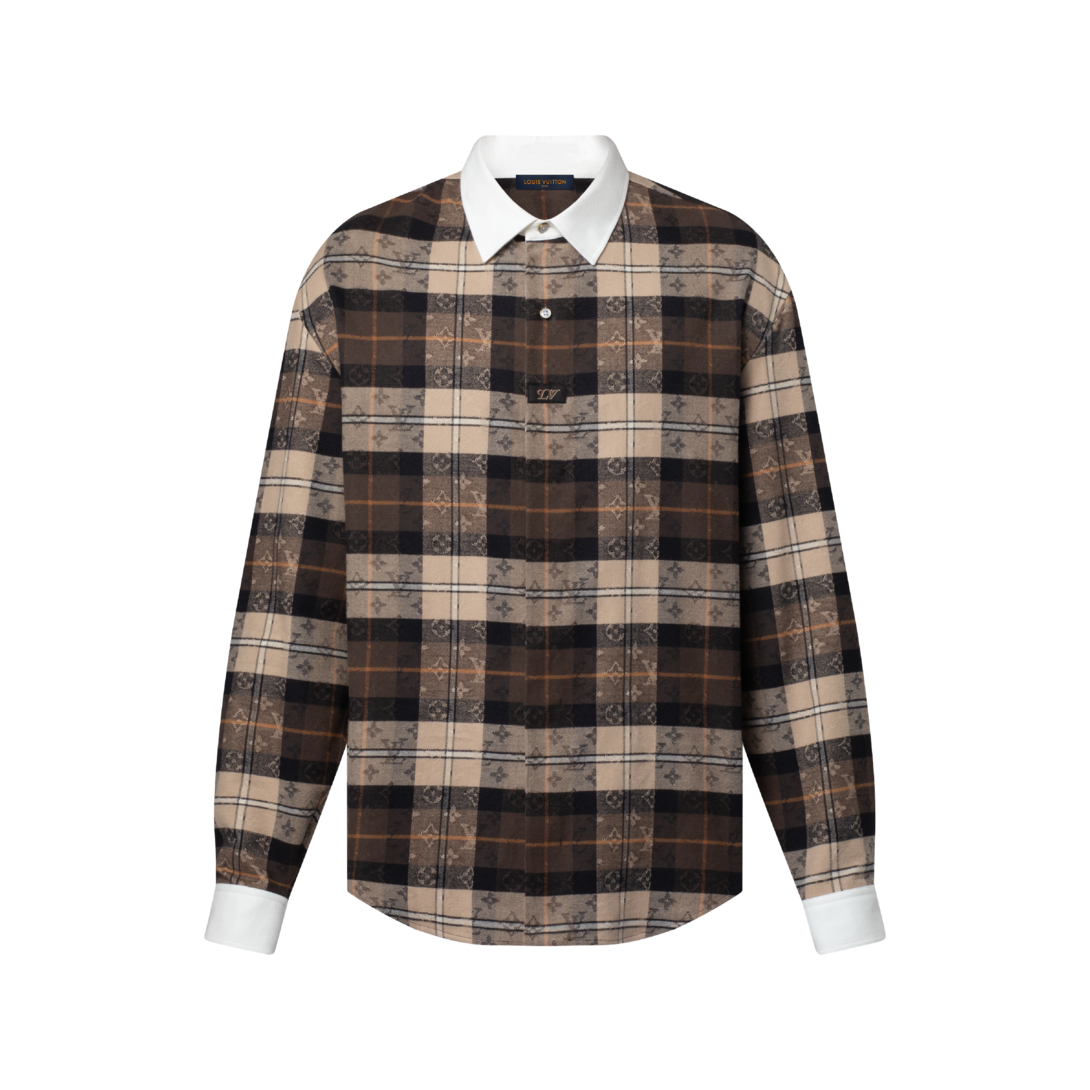 LOUIS VUITTON チェック柄ポロシャツLサイズ ルイヴィトン チェック柄ストライプのニット半袖ポロシャツ 15,800円